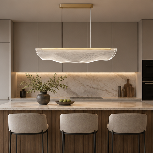 RoyaleGlow Modern Wave Acrylic Pendant Light - Architectural Chandelier for Dining, Living Room