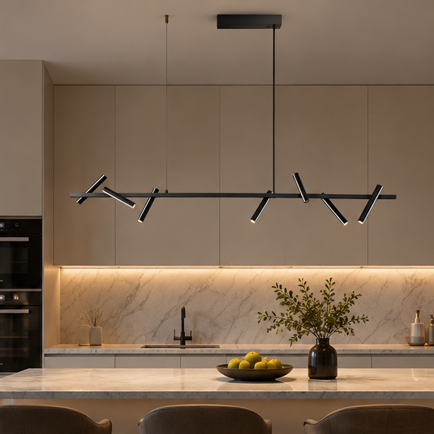 RoyaleGlow Modern Black Ring Chandelier - Adjustable Hanging LED Light Fixture