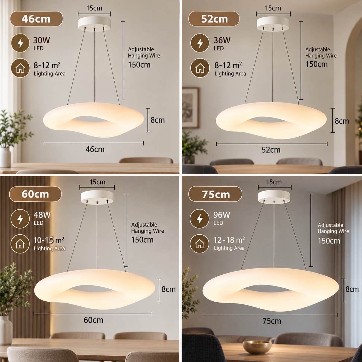 Royelux Modern LED Ceiling & Pendant Light - Remote Controlled  Flush Mount & Hanging Fixture