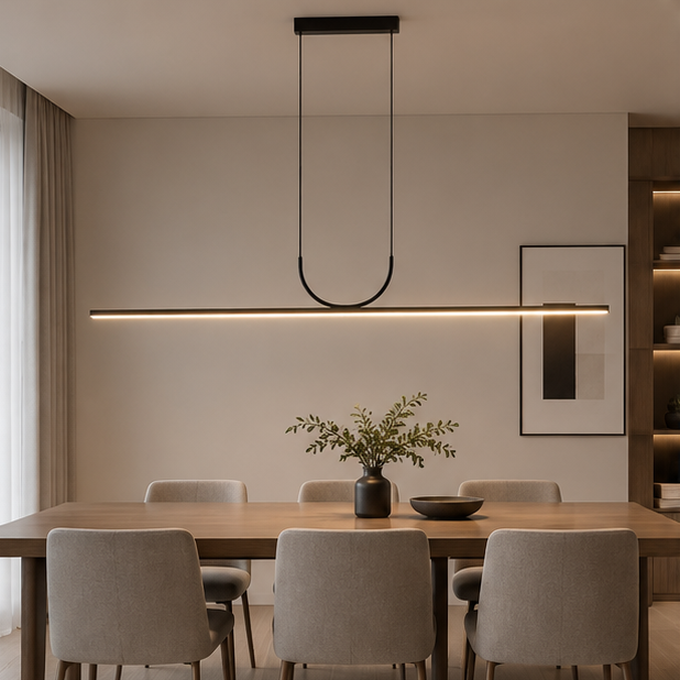 RoyaleGlow Modern Minimalist Linear LED Pendant Light- Adjustable Dining Room Chandelier