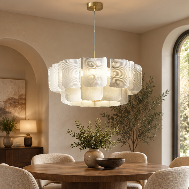 Royelux Modern Textured Glass Chandelier Pendant Light for Dining, Living room, Kitchen Island