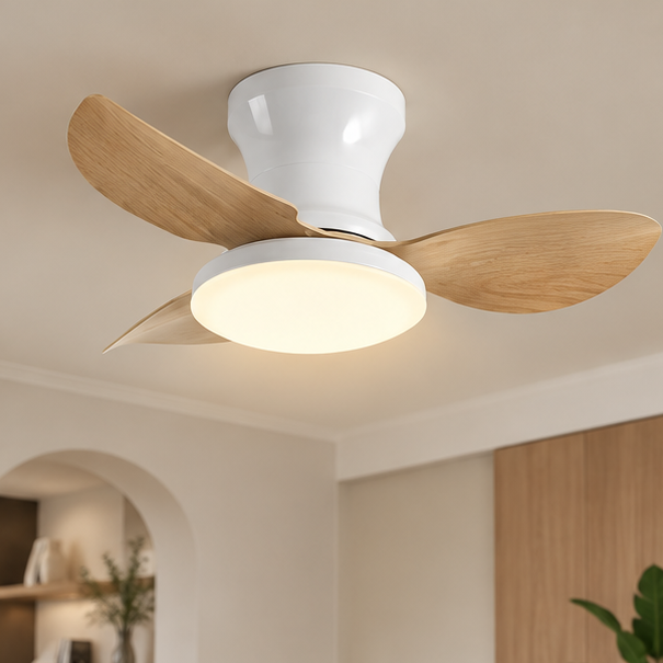 RoyaleGlow Modern Remote Controlled Flush Mount Ceiling Fan With Light For Bedroom,Dining