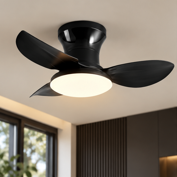 RoyaleGlow Modern Remote Controlled Flush Mount Ceiling Fan With Light For Bedroom,Dining