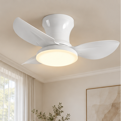 RoyaleGlow Modern Remote Controlled Flush Mount Ceiling Fan With Light For Bedroom,Dining