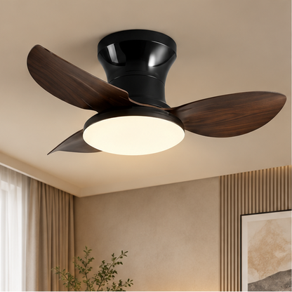 RoyaleGlow Modern Remote Controlled Flush Mount Ceiling Fan With Light For Bedroom,Dining