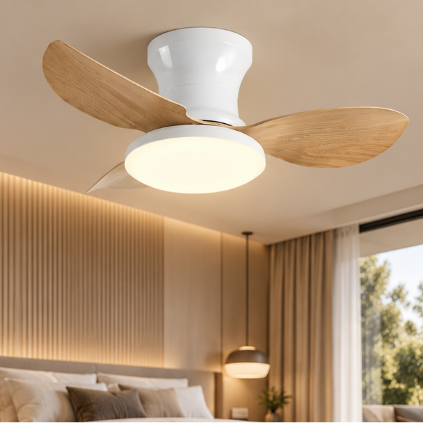 RoyaleGlow Modern Remote Controlled Flush Mount Ceiling Fan With Light For Bedroom,Dining