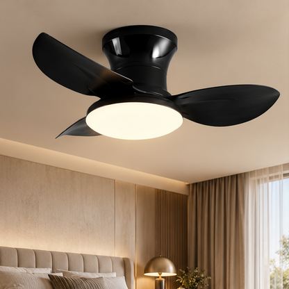 RoyaleGlow Modern Remote Controlled Flush Mount Ceiling Fan With Light For Bedroom,Dining