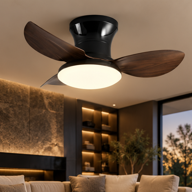 RoyaleGlow Modern Remote Controlled Flush Mount Ceiling Fan With Light For Bedroom,Dining