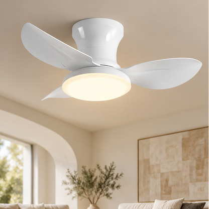 RoyaleGlow Modern Remote Controlled Flush Mount Ceiling Fan With Light For Bedroom,Dining