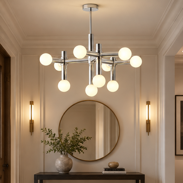 Royelux Modern Chrome Glass Globe Chandelier Lighting Fixture