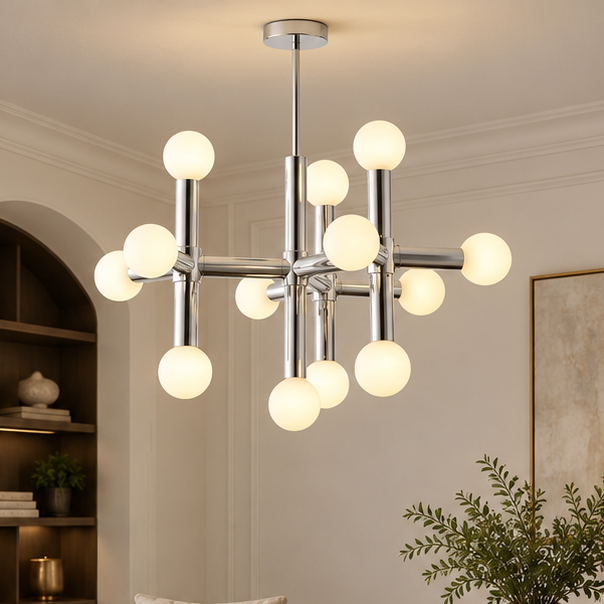 Royelux Modern Chrome Glass Globe Chandelier Lighting Fixture
