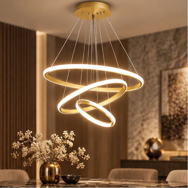 Royelux Modern Led Ring Chandelier - Adjustable Hanging Light Fixture For Living Room