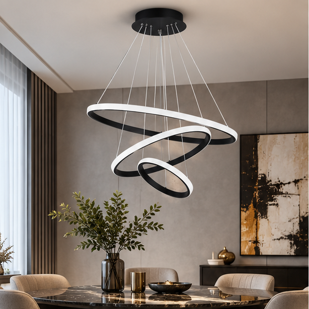 Royelux Modern Led Ring Chandelier - Adjustable Hanging Light Fixture For Living Room