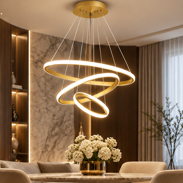 Royelux Modern Led Ring Chandelier - Adjustable Hanging Light Fixture For Living Room