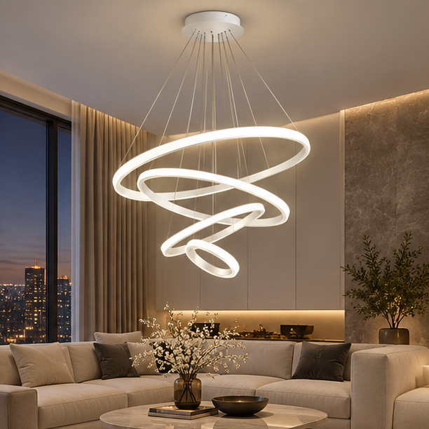 Royelux Modern Led Ring Chandelier - Adjustable Hanging Light Fixture For Living Room