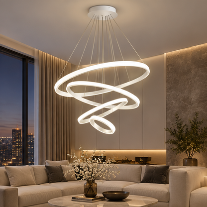 Royelux Modern Led Ring Chandelier - Adjustable Hanging Light Fixture For Living Room