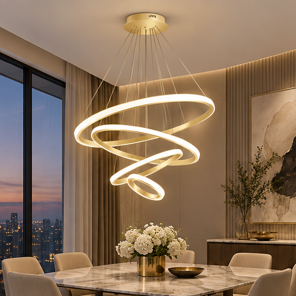 Royelux Modern Led Ring Chandelier - Adjustable Hanging Light Fixture For Living Room