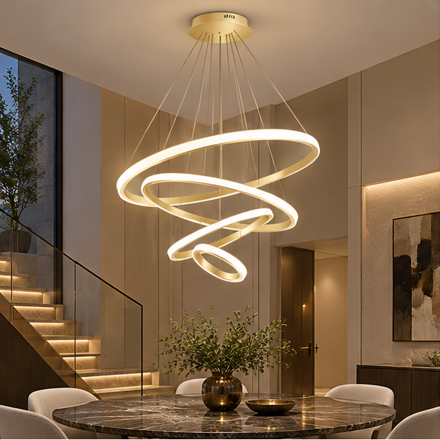 Royelux Modern Led Ring Chandelier - Adjustable Hanging Light Fixture For Living Room