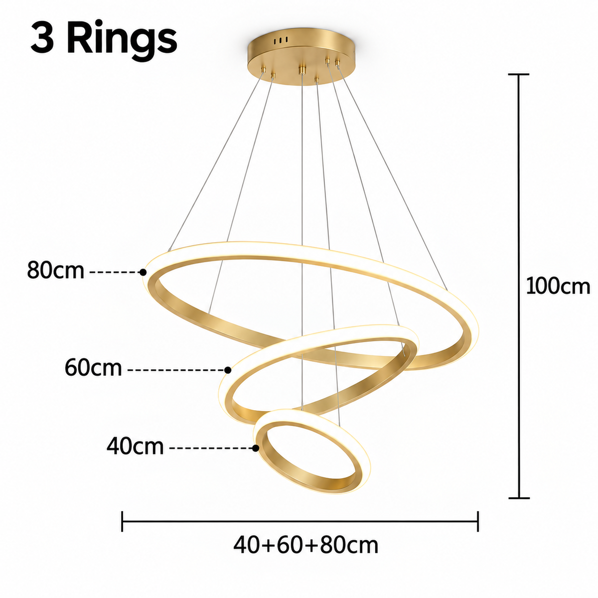 Royelux Modern Led Ring Chandelier - Adjustable Hanging Light Fixture For Living Room