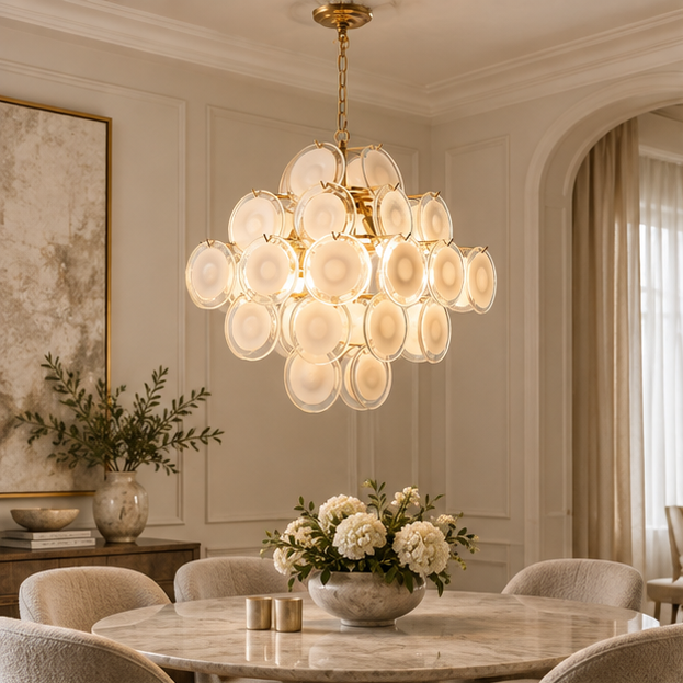 Royelux Glass Disc Chandelier - Vintage Art Pendant Light