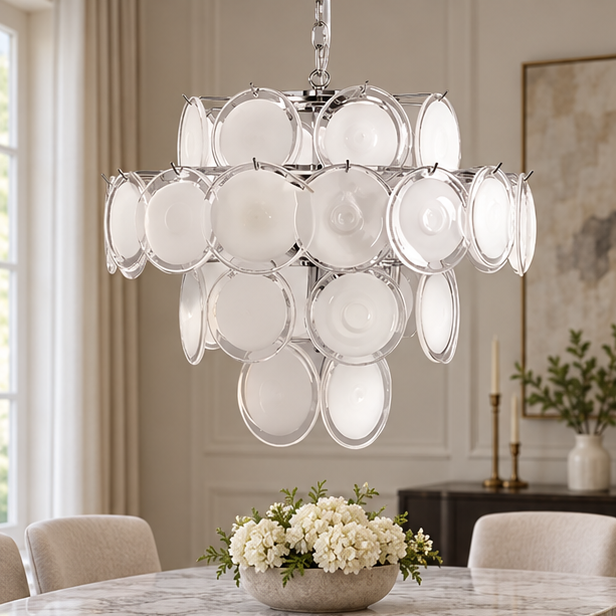 Royelux Glass Disc Chandelier - Vintage Art Pendant Light