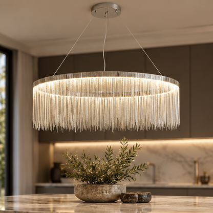 RoyaleGlow Modern LED Pendant Light - Satin Nickel Finish Living Room Chandelier