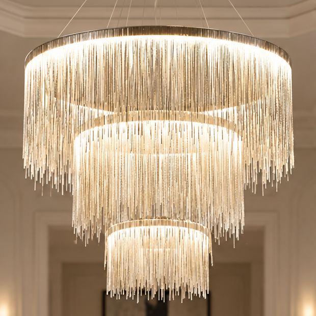 RoyaleGlow Modern LED Pendant Light - Satin Nickel Finish Living Room Chandelier