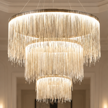 RoyaleGlow Modern LED Pendant Light - Satin Nickel Finish Living Room Chandelier