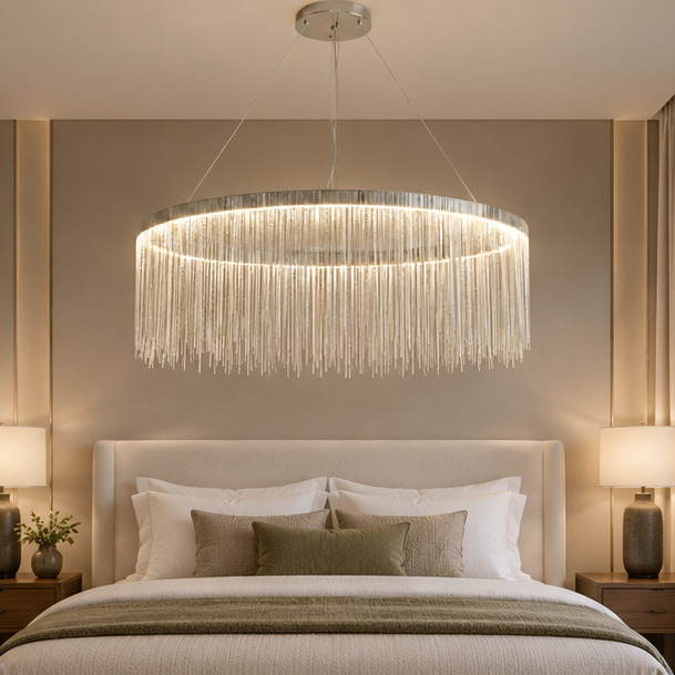 RoyaleGlow Modern LED Pendant Light - Satin Nickel Finish Living Room Chandelier