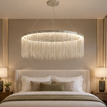 RoyaleGlow Modern LED Pendant Light - Satin Nickel Finish Living Room Chandelier