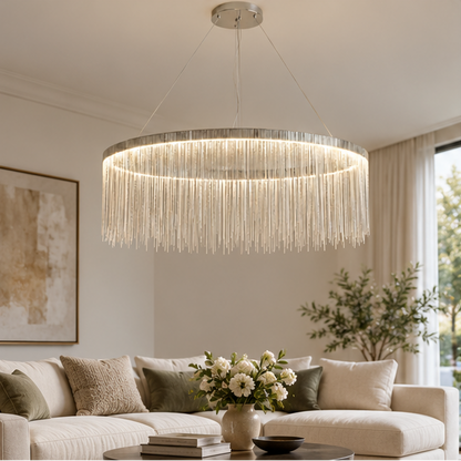 RoyaleGlow Modern LED Pendant Light - Satin Nickel Finish Living Room Chandelier