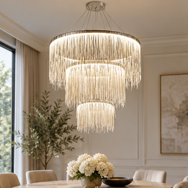 RoyaleGlow Modern LED Pendant Light - Satin Nickel Finish Living Room Chandelier