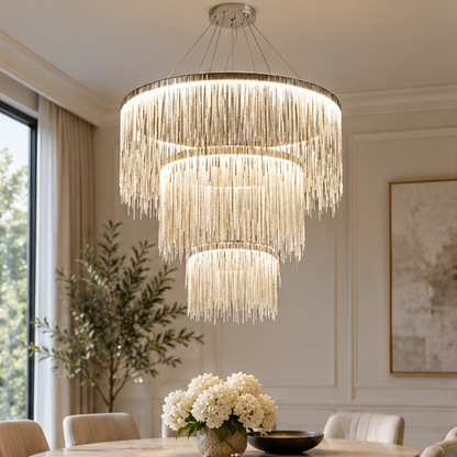 RoyaleGlow Modern LED Pendant Light - Satin Nickel Finish Living Room Chandelier