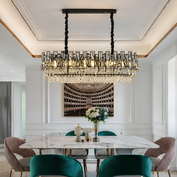 LuxRoyale Modern Crystal Chandelier Round Black Ceiling Light Fixture