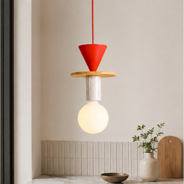 LuxRoyale Modern Wooden Geometric Pendant Light Striped Accent Ceiling Fixture