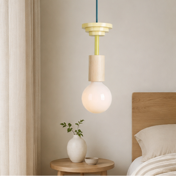 LuxRoyale Modern Wooden Geometric Pendant Light Striped Accent Ceiling Fixture
