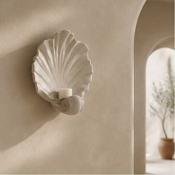 LuxRoyale Coastal Shell Wall Sconce Candle Holder-Sculptural Art Deco Design