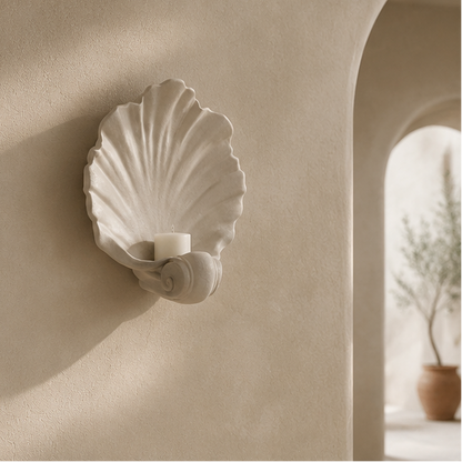 LuxRoyale Coastal Shell Wall Sconce Candle Holder-Sculptural Art Deco Design