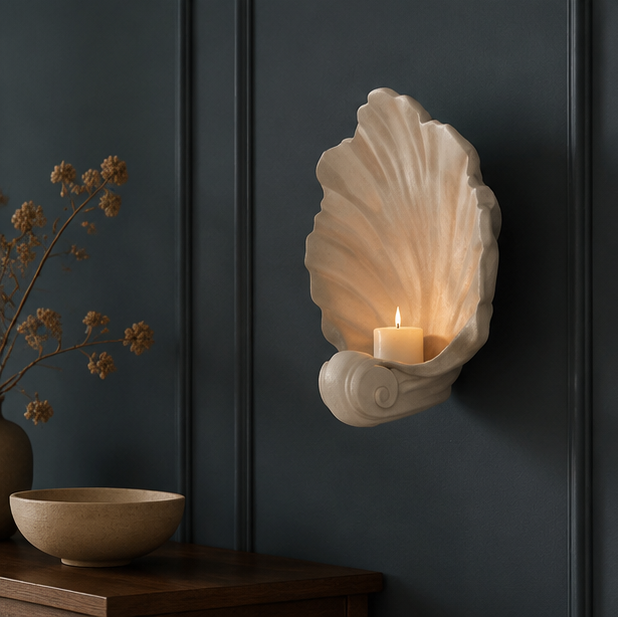 LuxRoyale Coastal Shell Wall Sconce Candle Holder-Sculptural Art Deco Design