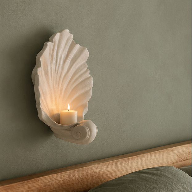 LuxRoyale Coastal Shell Wall Sconce Candle Holder-Sculptural Art Deco Design