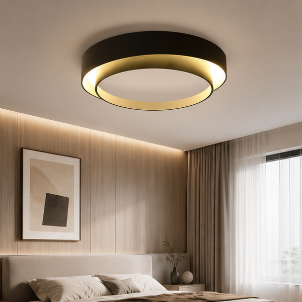 RoyaleGlow Modern LED Round Ceiling Lamp Black Flush Mount Light Fixture
