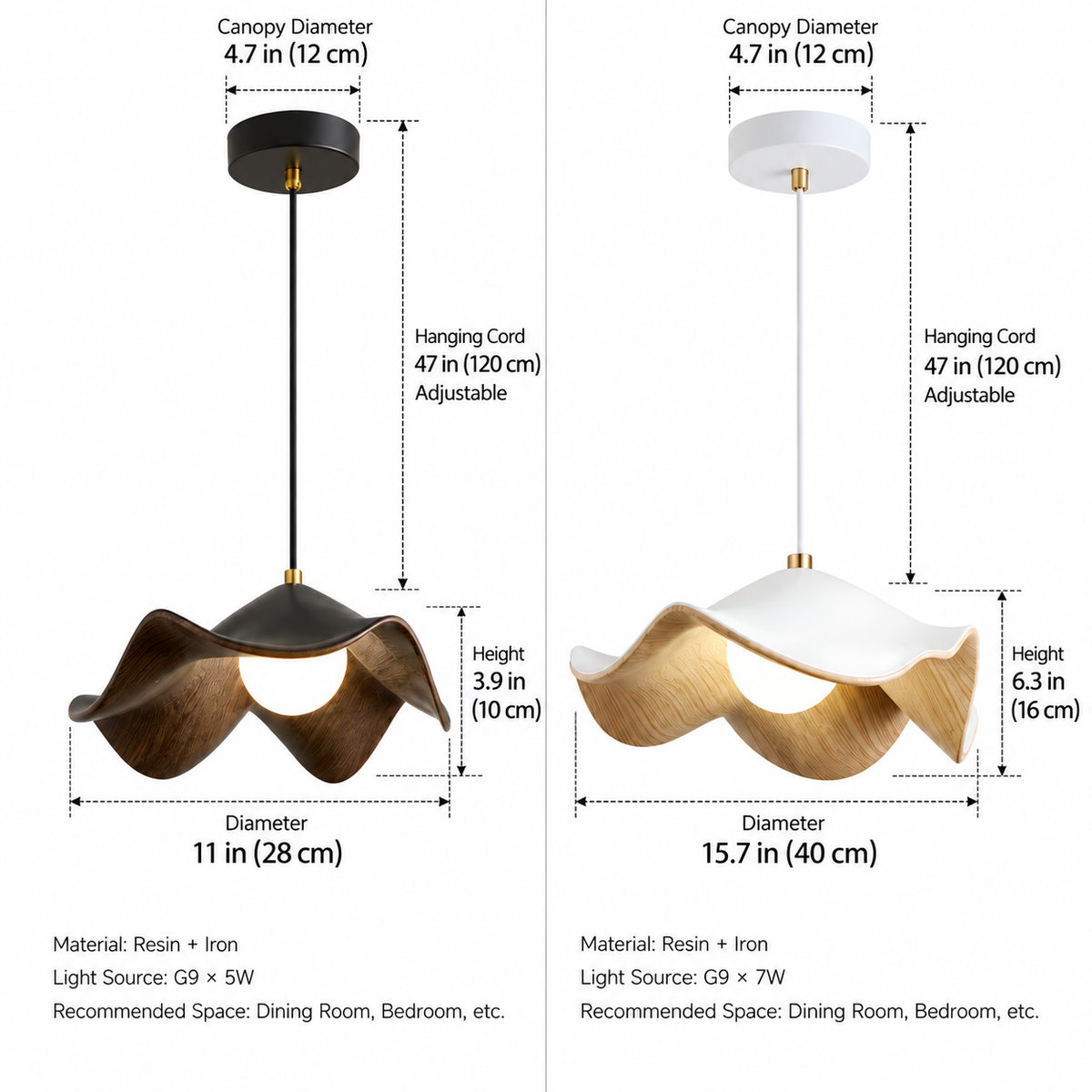 RoyaleGlow Floral Resin Petal Pendant Light - Modern Hanging Lamp for Dining, Bedroom