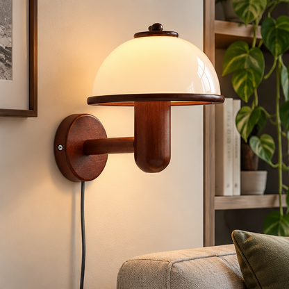 RoyaleGlow Wooden Mushroom Wall Lamp - Modern Plug In Sconce Light