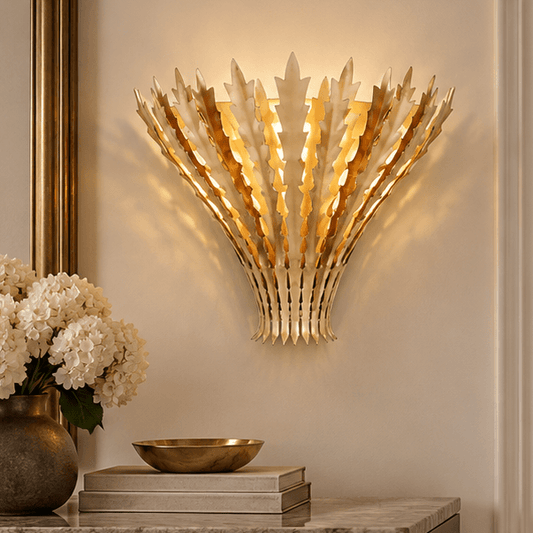 RoyaleGlow Gold Leaf Wall Sconce - Modern Decorative Metal Light Fixture - Royale Basic