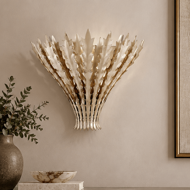 RoyaleGlow Gold Leaf Wall Sconce - Modern Decorative Metal Light Fixture - Royale Basic