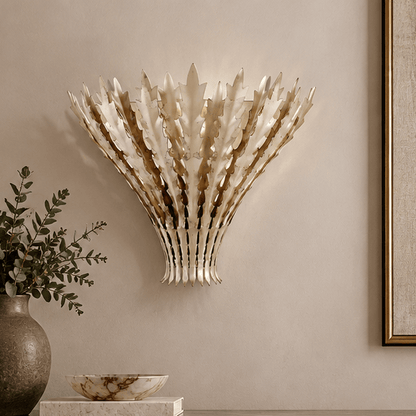 RoyaleGlow Gold Leaf Wall Sconce - Modern Decorative Metal Light Fixture - Royale Basic