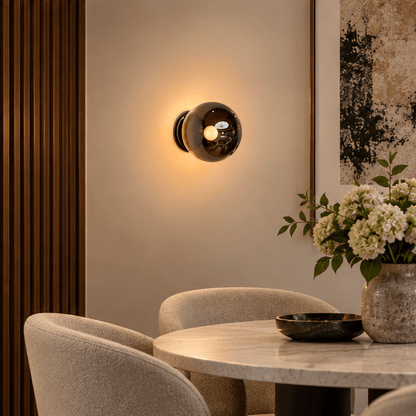 RoyaleGlow Modern Glass Sphere Wall Sconce - Circular Indoor Lighting Fixture - Royale Basic