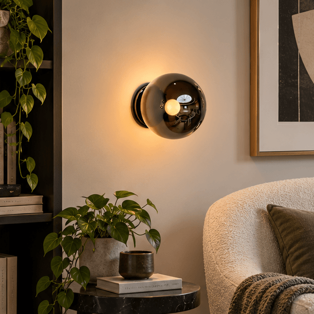 RoyaleGlow Modern Glass Sphere Wall Sconce - Circular Indoor Lighting Fixture - Royale Basic