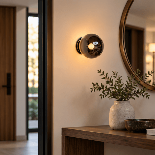 RoyaleGlow Modern Glass Sphere Wall Sconce - Circular Indoor Lighting Fixture - Royale Basic