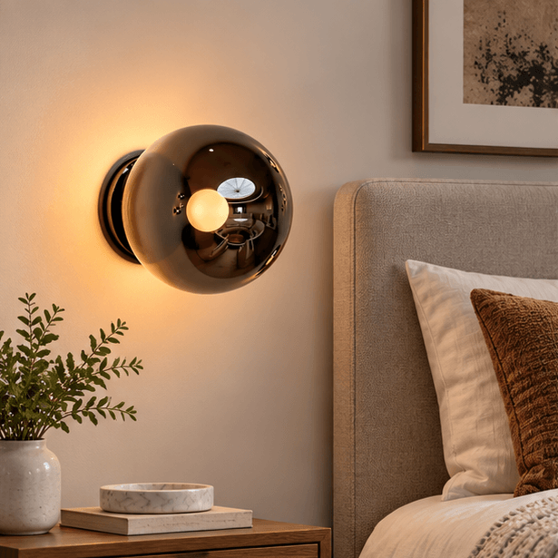 RoyaleGlow Modern Glass Sphere Wall Sconce - Circular Indoor Lighting Fixture - Royale Basic